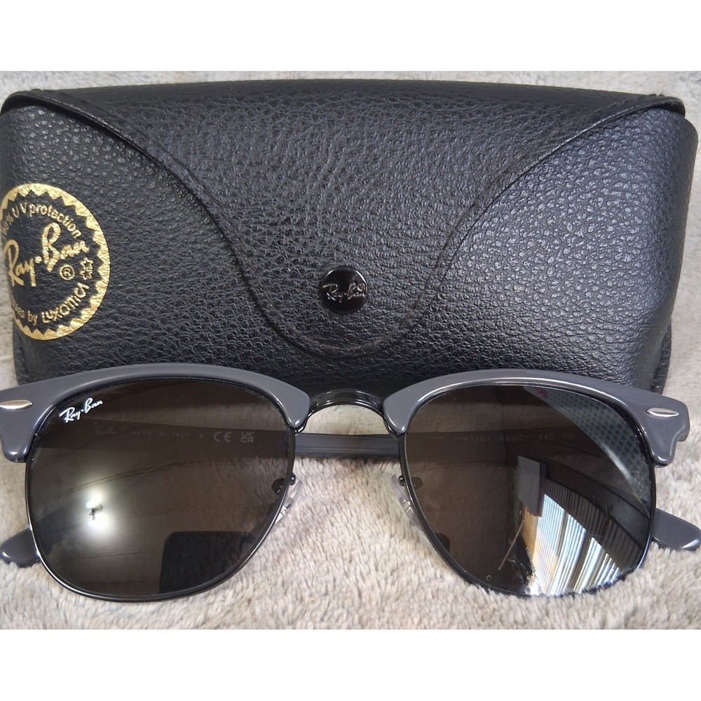 Ray-Ban Clubmaster Sunglasses RB3016 1367/B1 49mm Grey Black Case Mint No Scratc